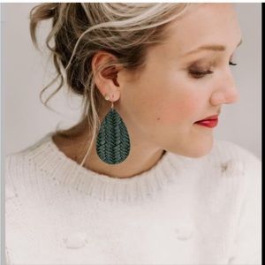 Nickel and Suede large leather teardrop knit earring